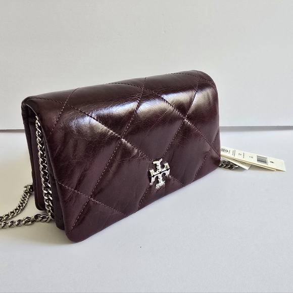 Tory Burch Handbags - Tory Burch Kira Diamond Distressed Leather Chain Wallet Dark Carmine